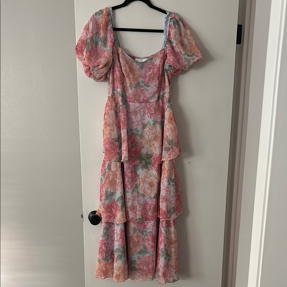 Lush Pink and Green Floral Maxi Dress